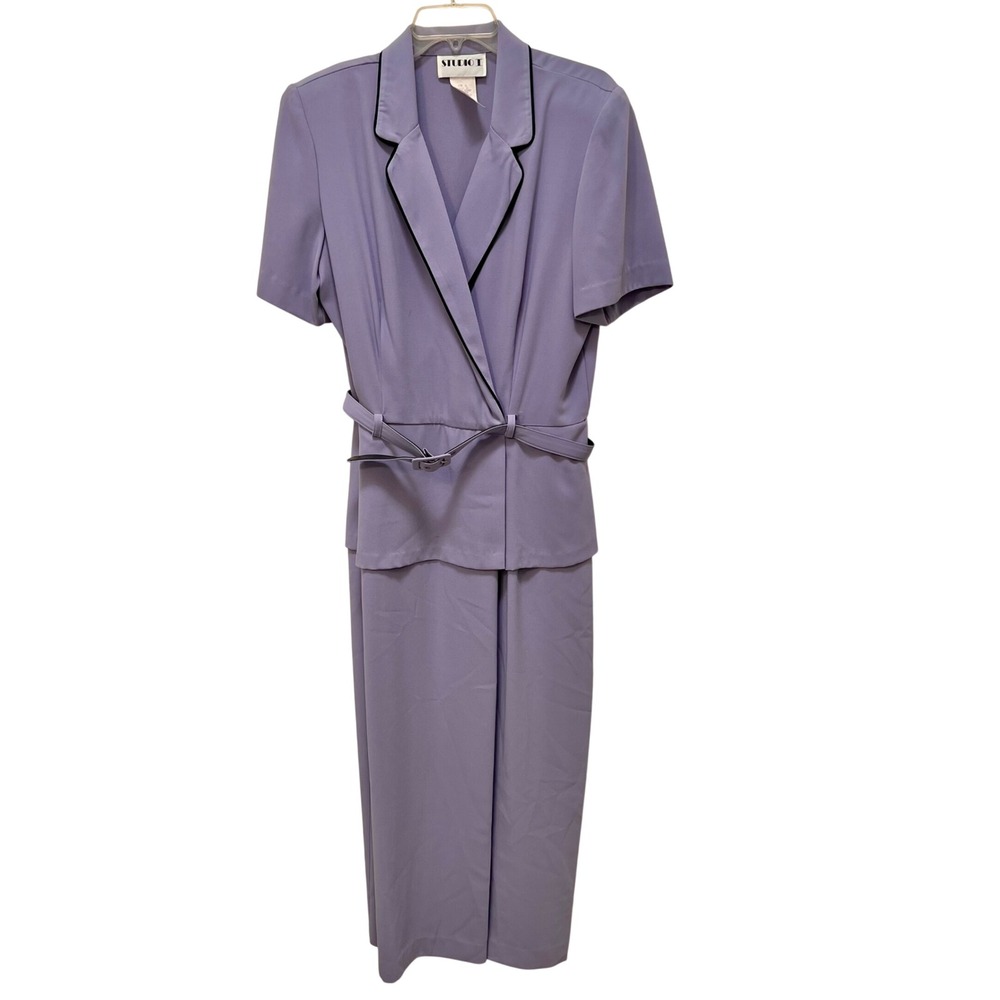 Studio I Vintage 90s Lavender‎ Blazer Dress Purple Size 14 Belted Collar Work